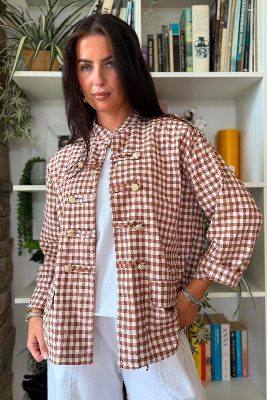 Nonni Gingam Napoleon Jacket Chestnut
